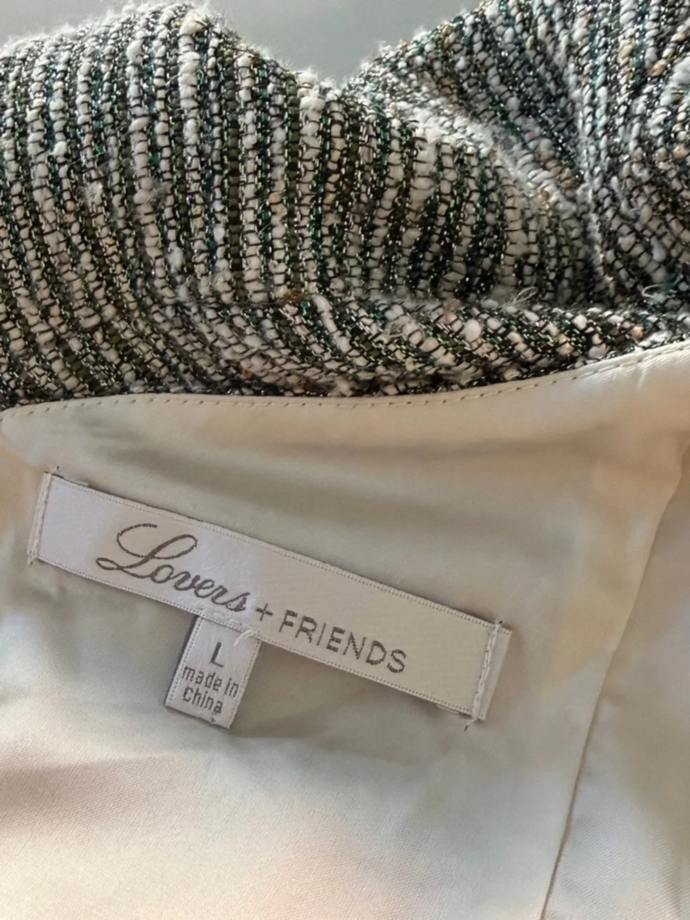 Lovers+Friends Ella Metallic Green Ruffle V-Neck Mini Dress. Size Large - Picture 9 of 11